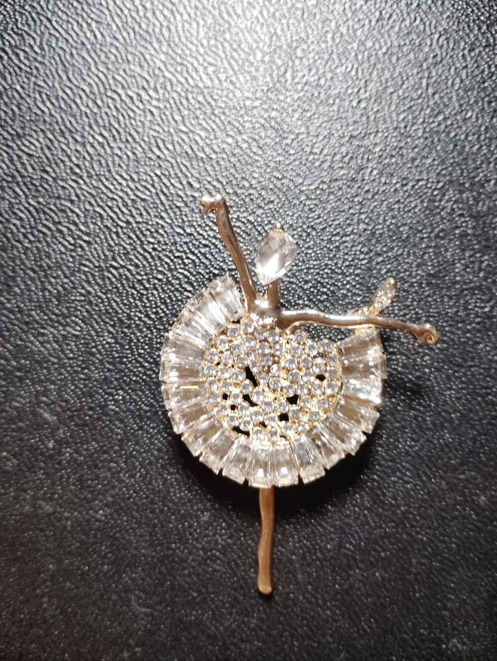 Gold Crystal Ballerina Brooch - Sparkling Clear Accents